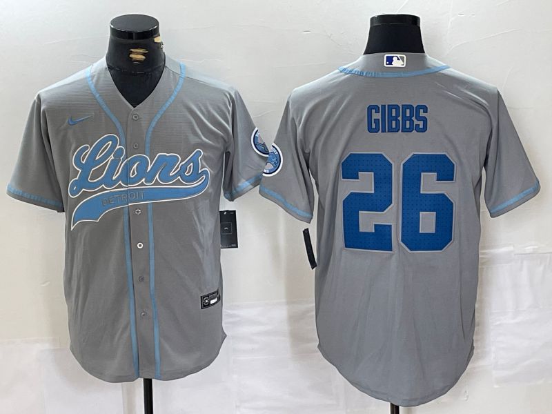 Men Detroit Lions #26 Gibbs Grey Joint Name 2024 Nike Limited NFL Jersey style 1